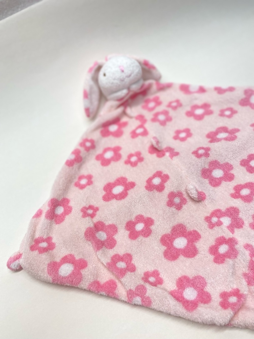 Angel Dear Bunny Rabbit Lovey Pink White Flowers Security Blanket Baby Cuddle - Picture 5 of 10